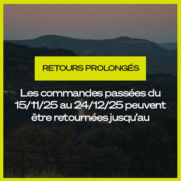 Generic image with inspirational image on top showing mountains, with a message under it stating extended returns.